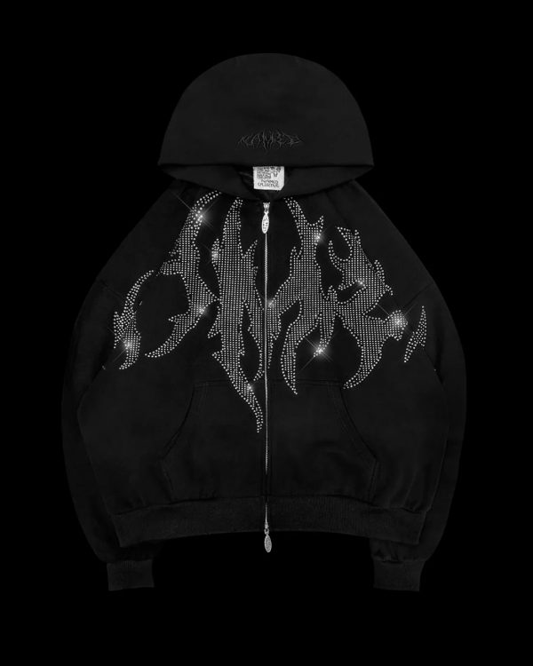 BLADE RHINESTONE ZIP BLACK HOODIE