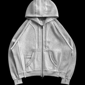 DECONSTRUCTED ZIP GREY MARL HOODIE